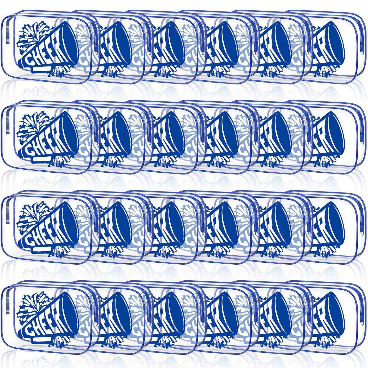 Kacctyen 24 Pcs Cheer Makeup Bag Cheer Gifts Bulk for Team 7 x 4.7 x 2.4'' Cosmetic Bag Cheerleader PVC Makeup Case Clear Toiletry Zipper Pouch for Cheerleading Teammates Party Supplies (Blue)