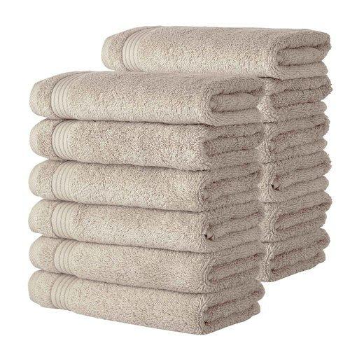 Classic Turkish Towels CTT - Premium Washcloths 12 Pack Set, 100% Turkish Cotton, Highly Absorbent & Quick Dry, Face Towels Wash Cloths for Hotel, Spa & Gym | 12"x12" (Beige)