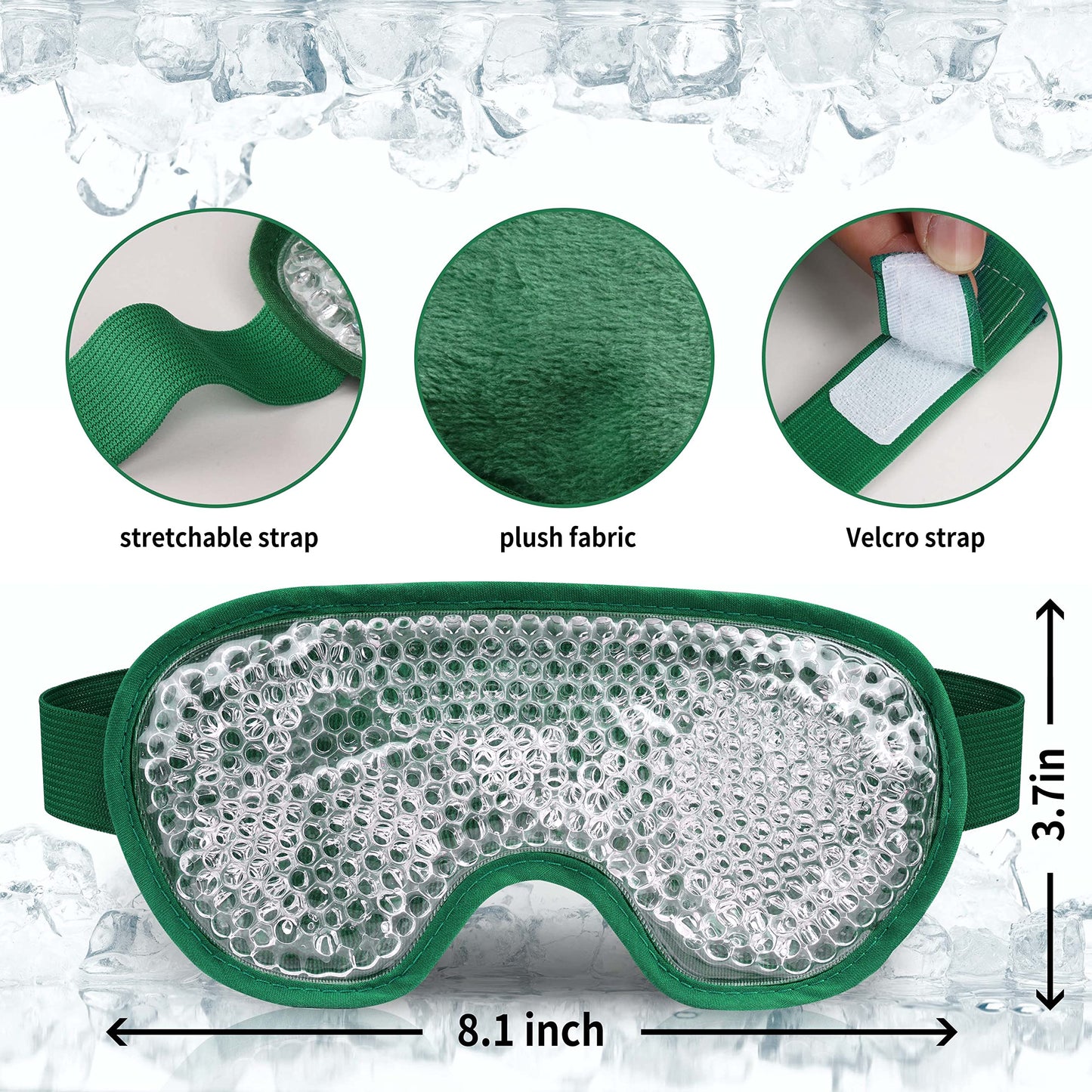 Cooling Eye Mask with Gel Bead, Reusable Cold Compress Ice Pack Sleeping Eye Cooling Pads for After Eyelid Surgery, Puffiness, Puffy Eyes, Headache, Migraine Relief(Dark Green)