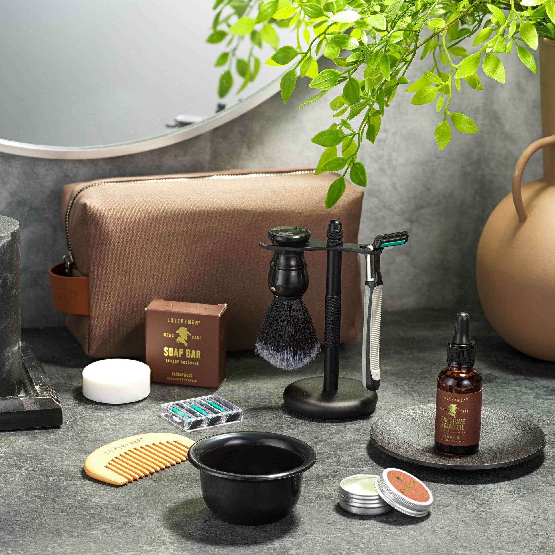 Christmas Gifts for Men, Deluxe Shaving Kit for Men, 17pc Shaving Brush Kit with Double Edge Safety Razor, Razor Blades, Sandalwood Bar Soap, Preshave Beard Oil & More, Mens Beard Kit, Birthday Gift