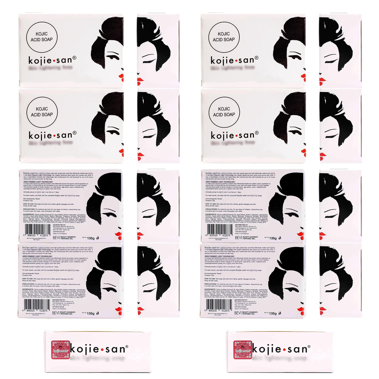 Kojie San Skin Brightening Soap - Original Kojic Acid, Dark Spot Remover Soap Bar with Coconut & Tea Tree Oil -135g x 6 Bars