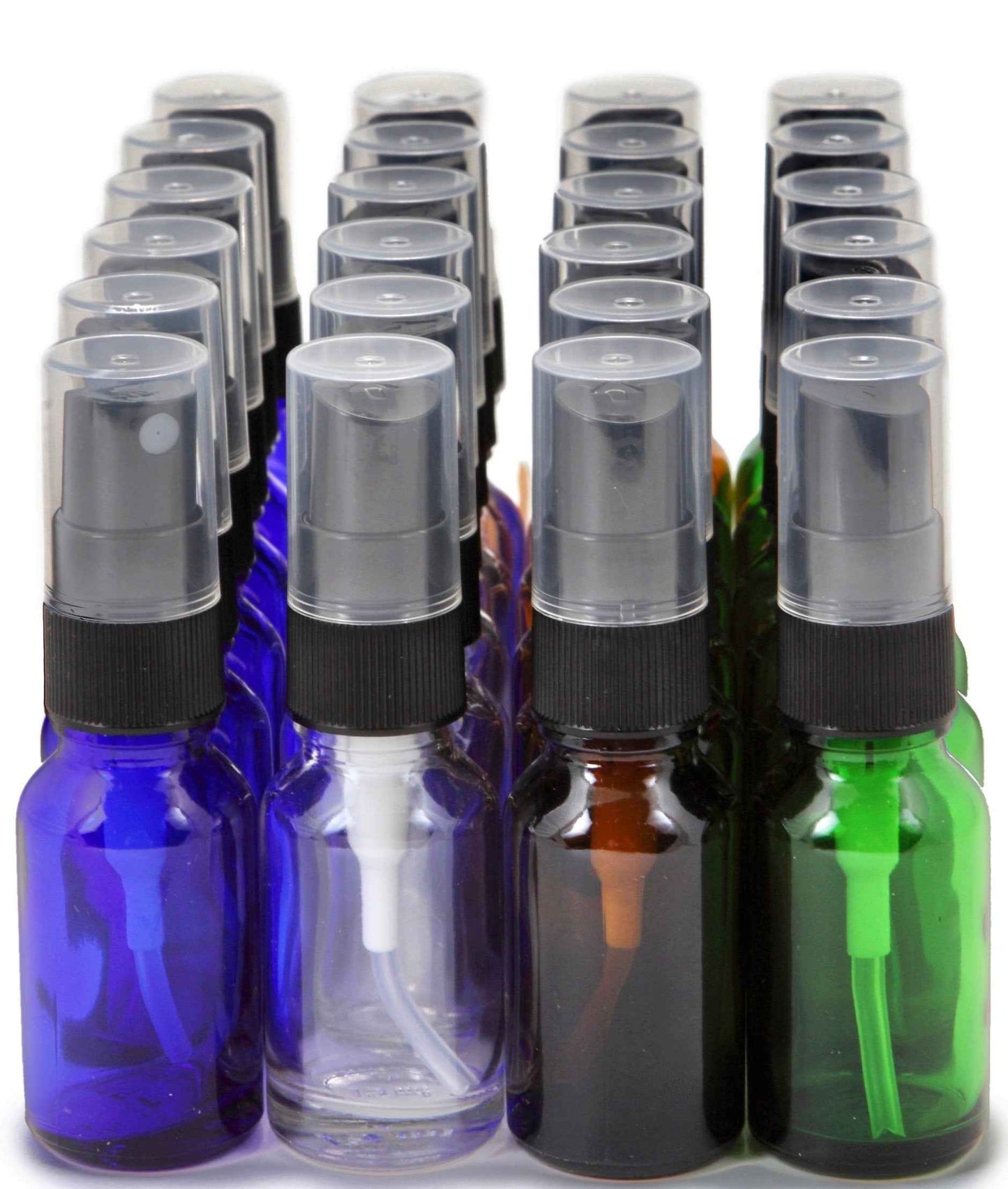 Vivaplex, 24, Assorted Colors, 15 ml (1/2 oz) Glass Bottles, with Black Fine Mist Sprayer's