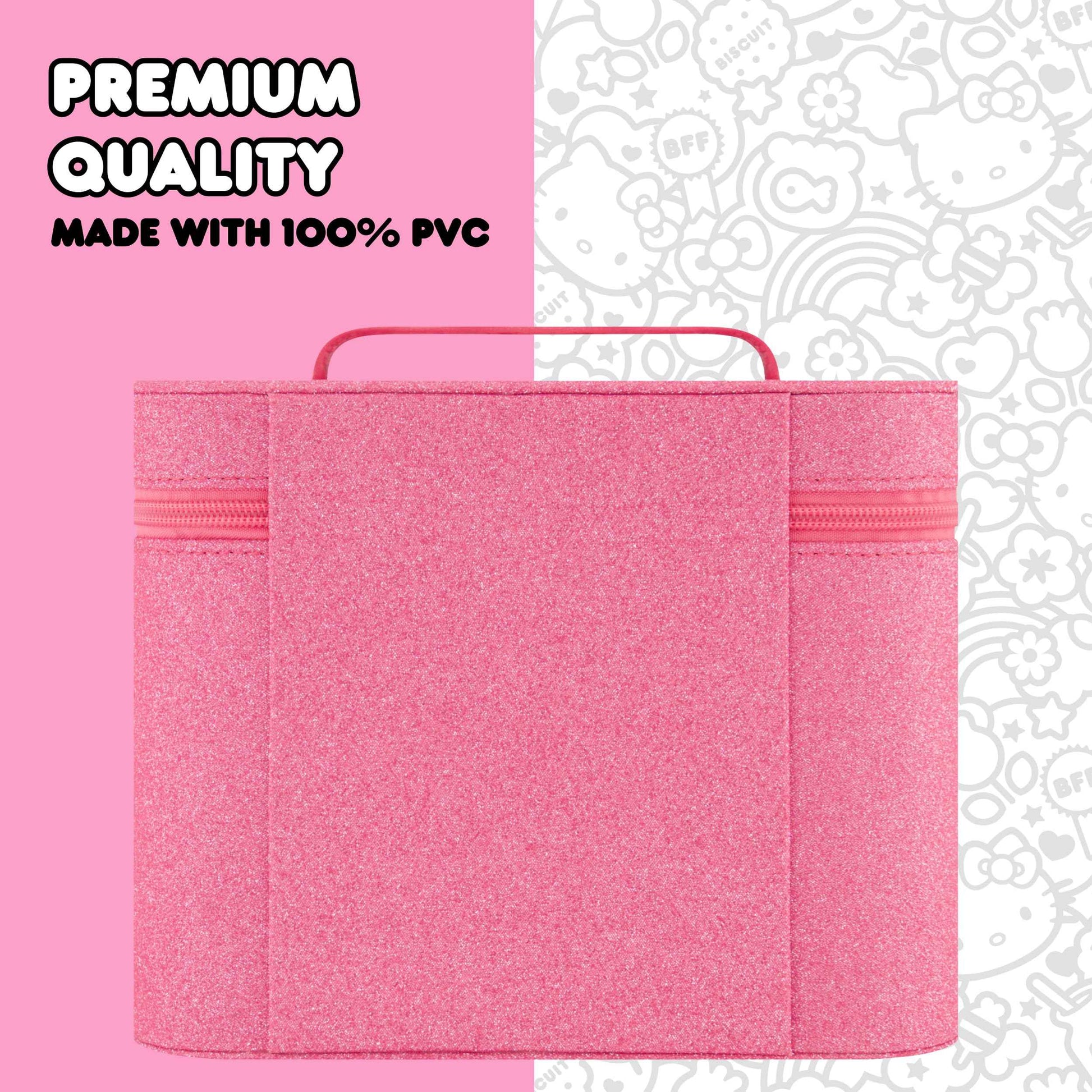 Hello Kitty Large Cosmetic Travel Case Organizer, Portable Makeup Box with Mirror and Dual Zipper, Pink