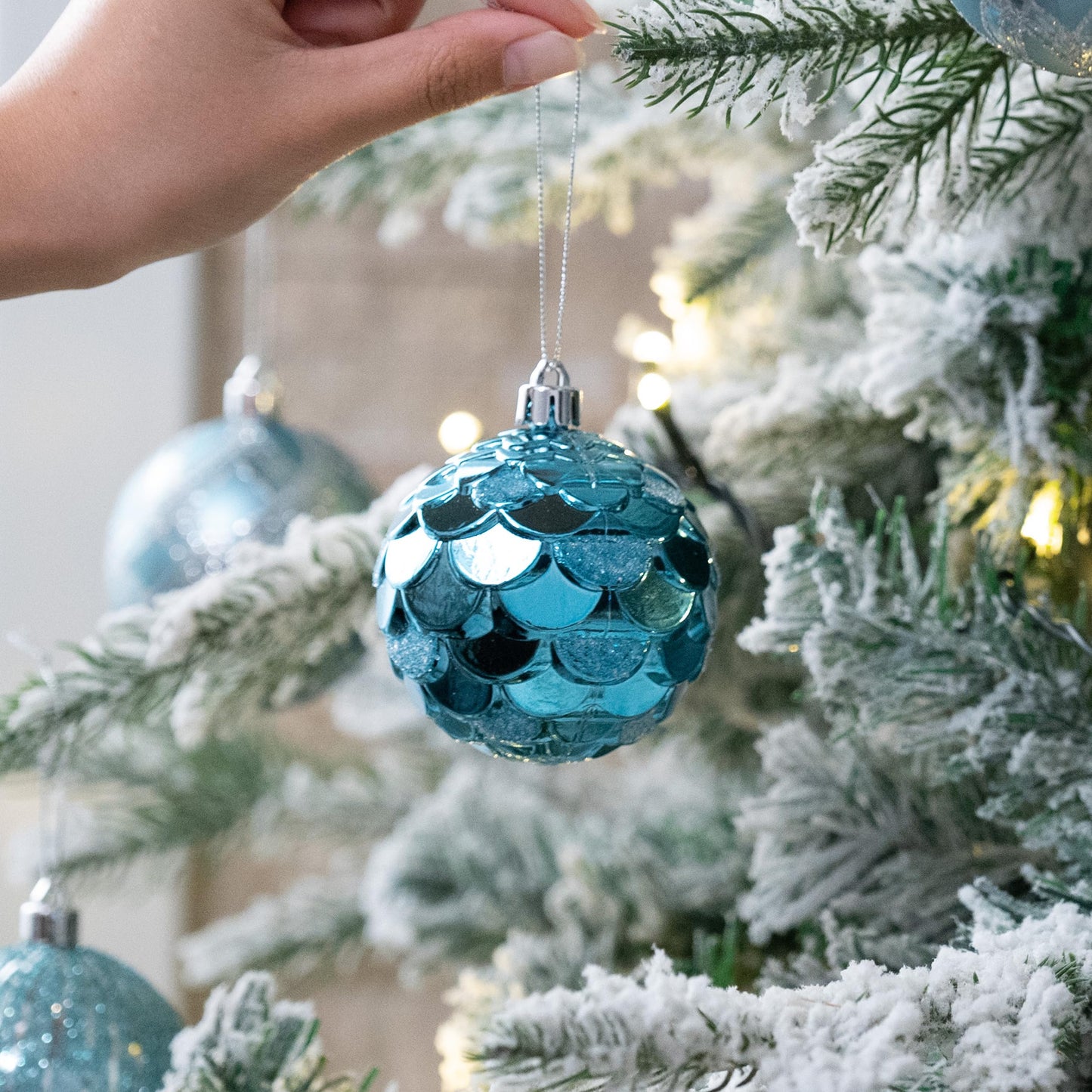 Valery Madelyn Christmas Ball Ornaments, 9ct Light Blue and Silver Shatterproof Christmas Tree Decorations Set, 2.76 Inches Coastal Ocean Hanging Ornaments for Xmas Trees Bulk Holiday Decor