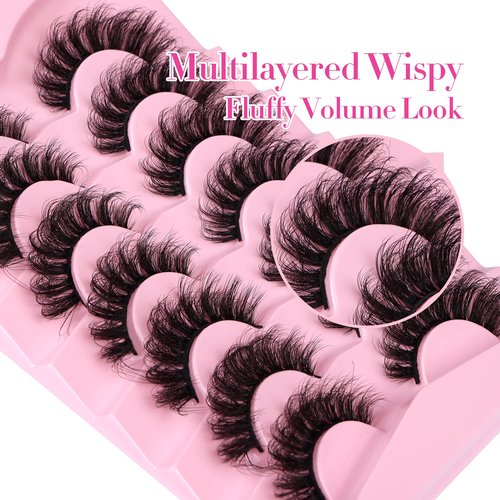 JIMIRE D Curl Faux Mink Lashes Fluffy Cat Eye 20MM Long Dramatic Mink Lashes Bulk Wispy Full Volume False Eyelashes 7 Pairs Pack