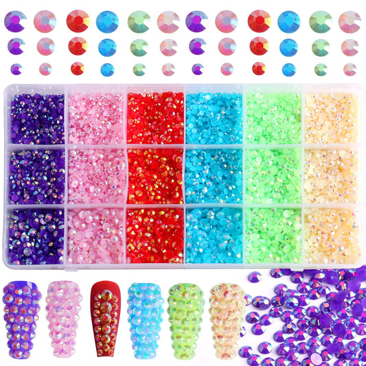 FULZTEY 19200 PCS Resin Flatback Rhinestones 6 Color Mixed Crystal Rhinestones Non Hotfix Crystal Beads Nail Diamonds Rhinestones for DIY Nails Crafts Gifts Shoes Decoration Accessories 3/4/5 mm