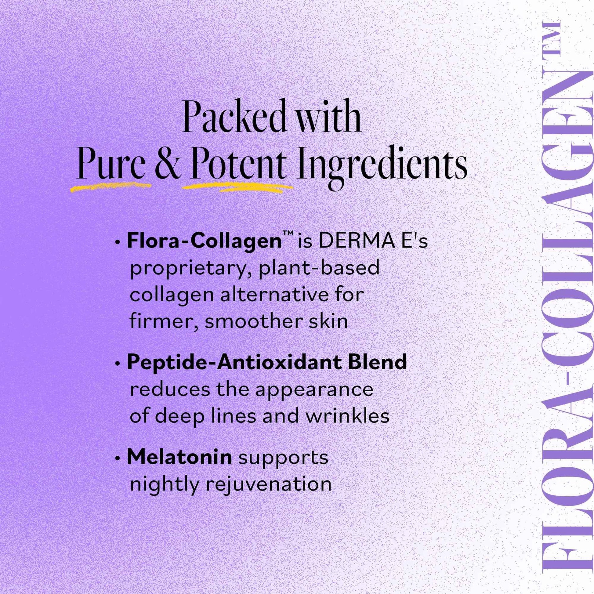 Derma E Advanced Peptides and Vegan Flora-Collagen Night Moisturizer – Hydrating Topical Facial Cream Improves Elasticity and Reduces Appearance of Lines and Wrinkles, 2 Oz