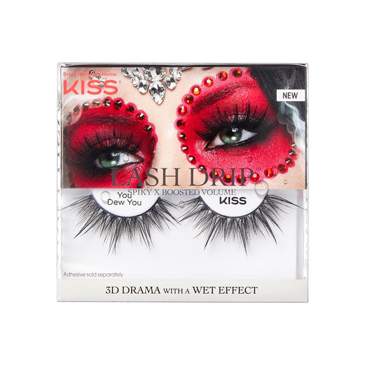 KISS Lash Drip False Eyelashes, Spiky X Boosted Volume, Unique Wet Look Hydrated Effect, Multi-Length Rewearable Fake Eyelashes, Wispy Crisscross Lash Pattern, Style ?˜You Dew You?? 1 Pair