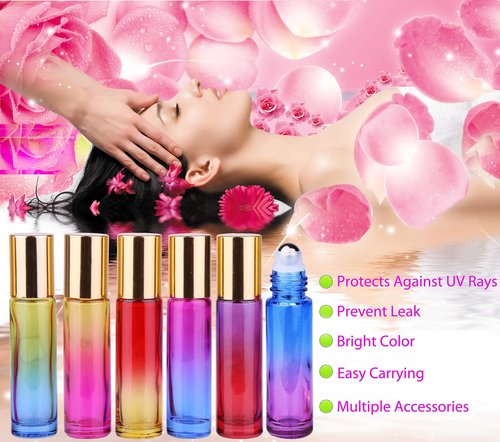 inice 24 10ml Essential Oils Roller Bottles Gradient Color Thick Glass Roll on Bottle Golden Metal Cap for Travel