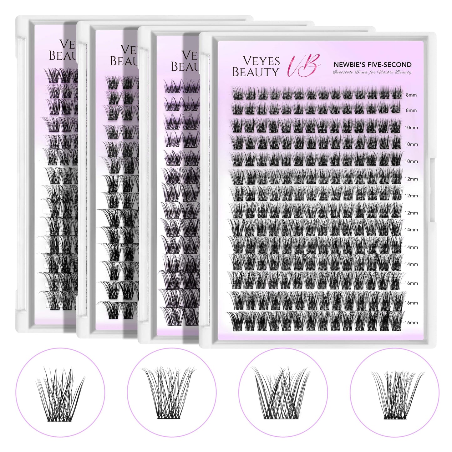 VEYESBEAUTY Lash Clusters Individual Eyelash Extensions Thin & Invisible Band DIY False Eyelashes for Self-application Newbie's Five-Second Series Wispy Lash Tray, LuxeBold 10mm Single Length