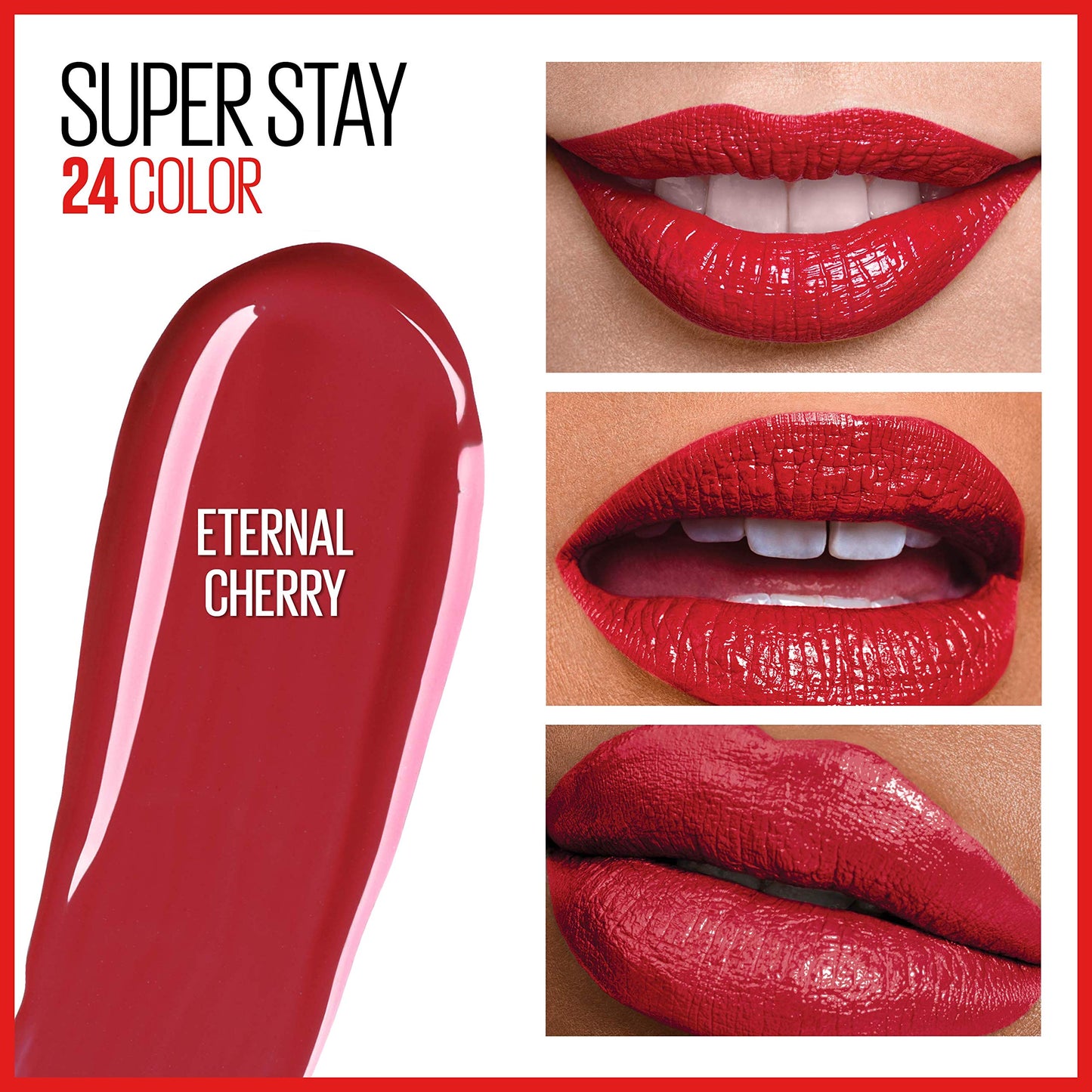 Maybelline Super Stay 24, 2-Step Liquid Lipstick Makeup, Long Lasting Highly Pigmented Color with Moisturizing Balm, Eternal Cherry, Cherry Red, 1 Count