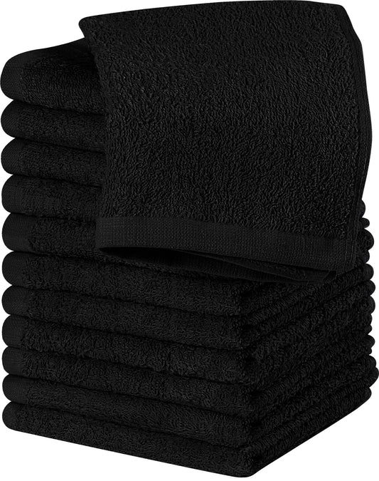 Utopia Towels 12 Pack Cotton Washcloths Set - 100% Ring Spun Cotton, Premium Quality Flannel Face Cloths, Highly Absorbent and Soft Feel Fingertip Towels (Black)