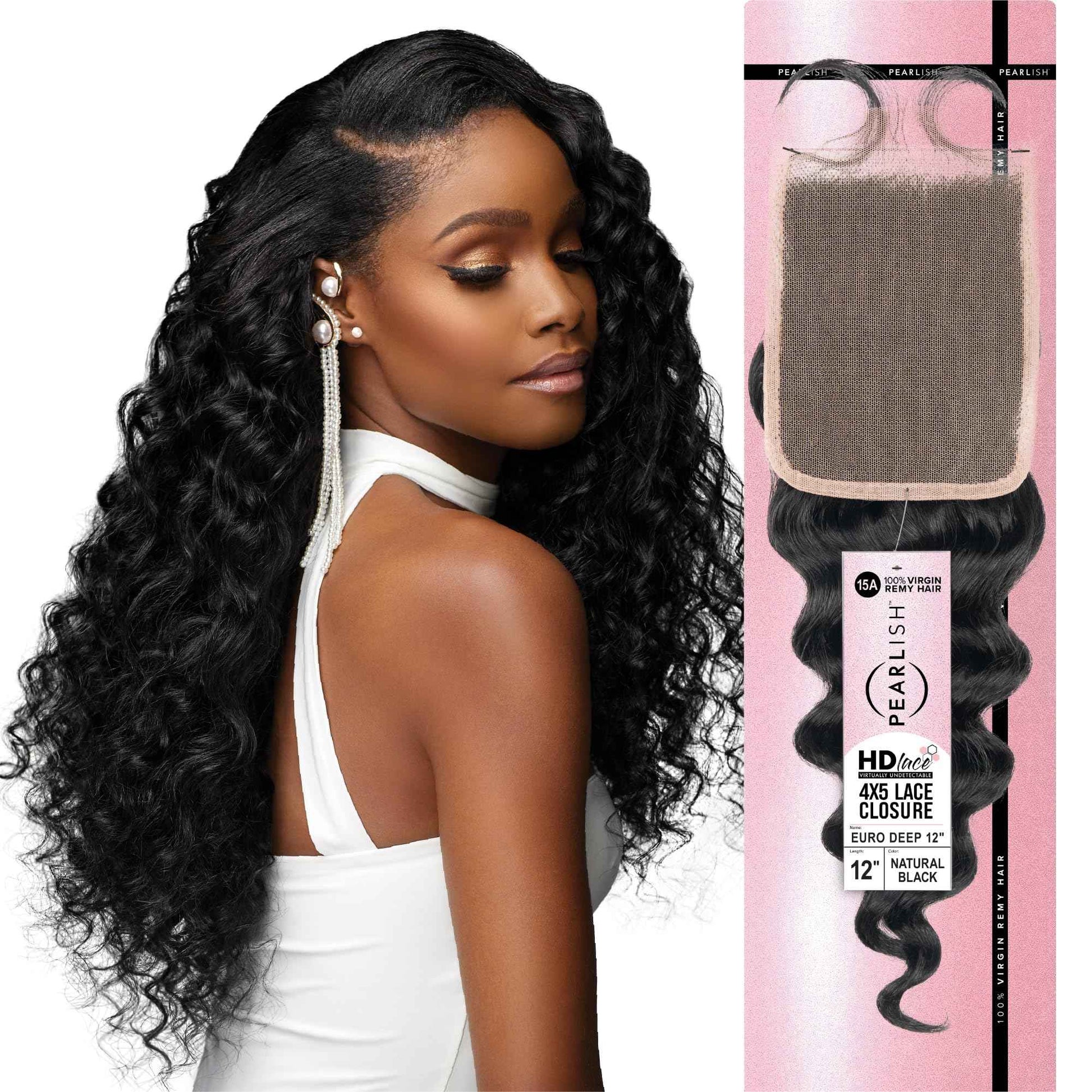 Sensationnel Pearlish bundle 4x5 closure - euro deep 12 inch HD lace beauty supply human hair bundles weave 15a soft remy (NATURAL/BLACK)