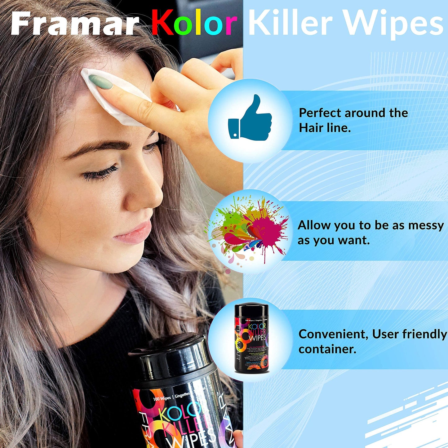 Framar Kolor Killer Wipes – Hair Dye Remover + Framar Family Pack Hair Color Brush Set