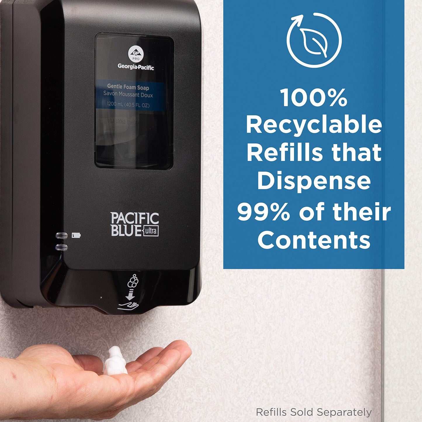 Pacific Blue Ultra Gentle Foam Hand Soap Refill (43716), Compatible Only With Pacific Blue Ultra Automated Touchless Dispenser, Dye and Fragrance Free, 40.5 FL OZ Per Refill, 3 Refills Per Case