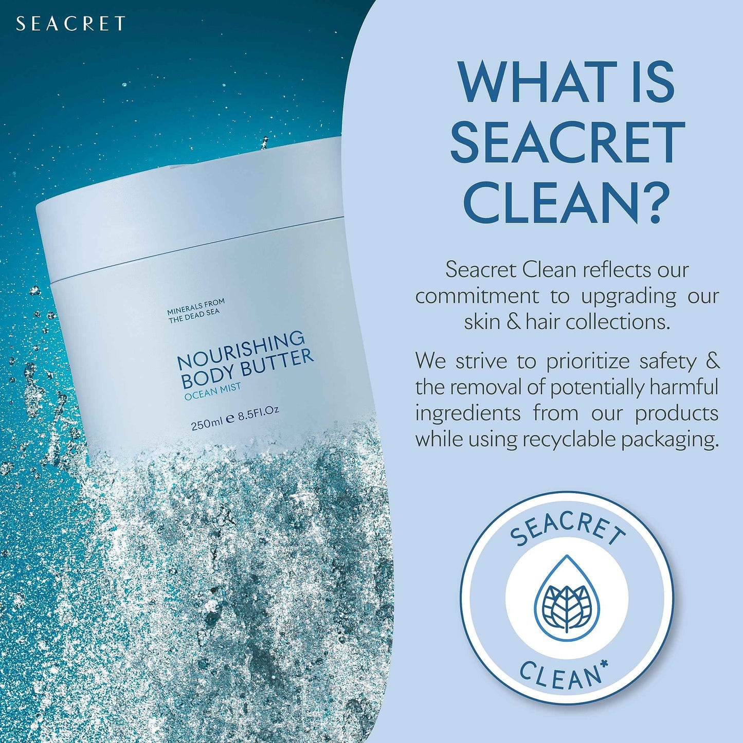 SEACRET OCEAN MIST BODY BUTTER: Hydrating Body Moisturizer Cream with Shea and Cocoa Butter, Vitamins E & C, and Dead Sea Minerals for All Skin Types, 8.5 FL. OZ, Ocean Mist