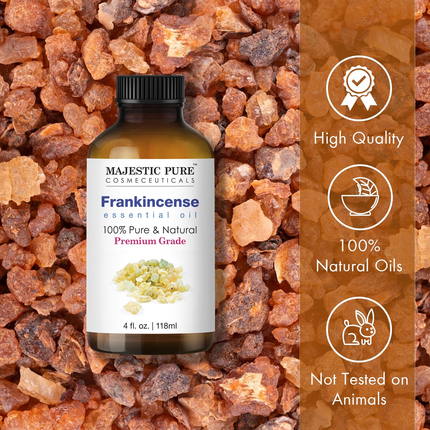 MAJESTIC PURE Frankincense Essential Oil | 100% Pure and Natural Frankincense Oil | Premium Grade Essential Oils for Hair Care, Home Diffusers, Skin, Aromatherapy, Massage and Humidifiers | 4 Fl Oz