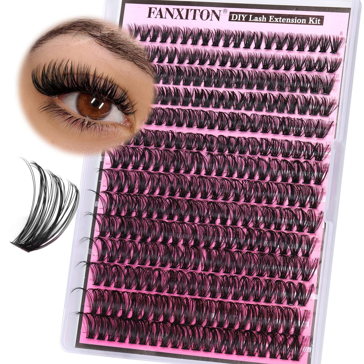 FANXITON Lash Clusters 280 Pcs Wispy Lash Clusters D Curl 8-18 MM Mix Volume Thick Eyelash Clusters 50D Long Individual Eyelash DIY Lash Extensions at Home(0.07D 50D)