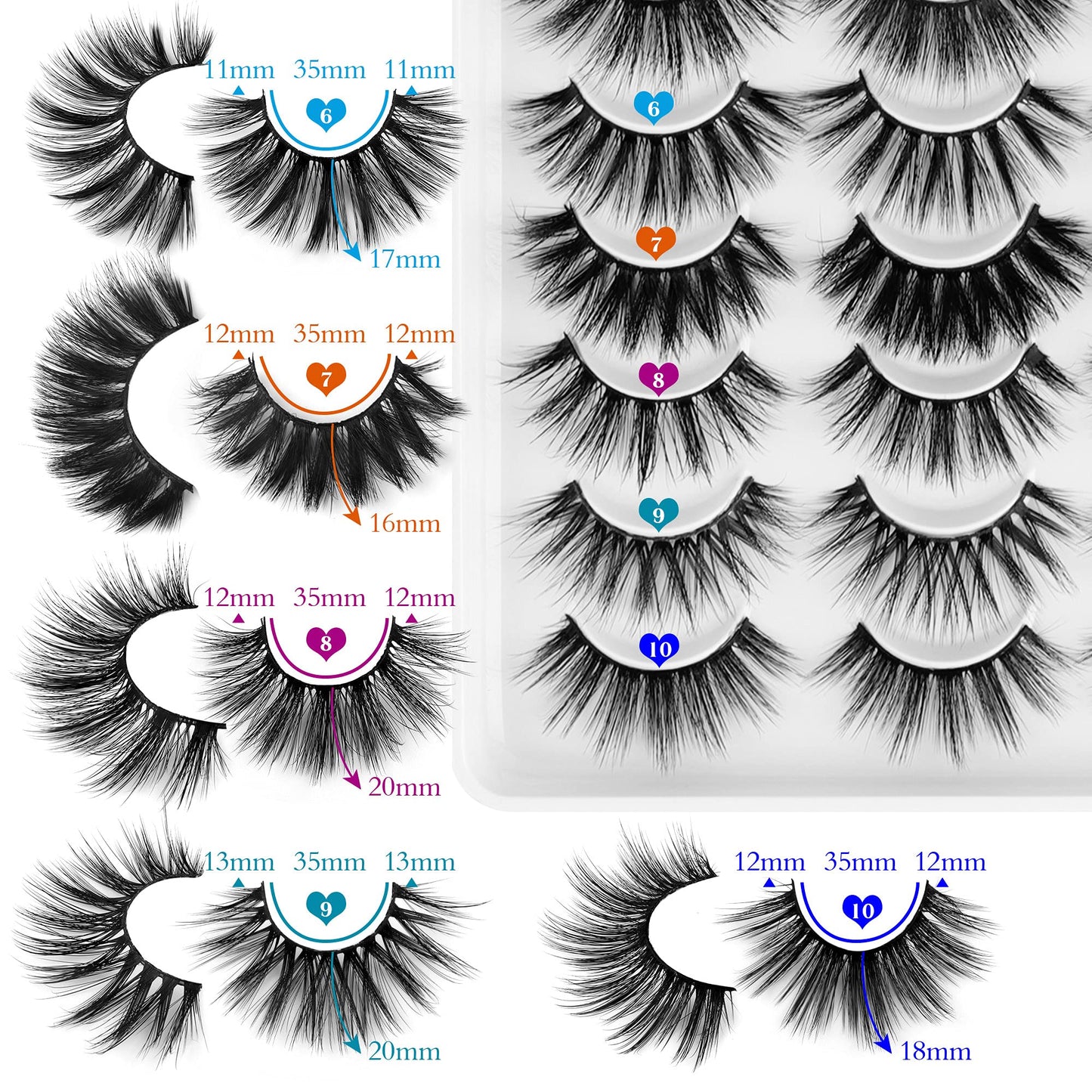 JIMIRE 20 Pairs False Eyelashes 10 Styles Lashes Variety Pack Fluffy Wispy Round Volume Lashes Faux Mink Cat Eye Lashes