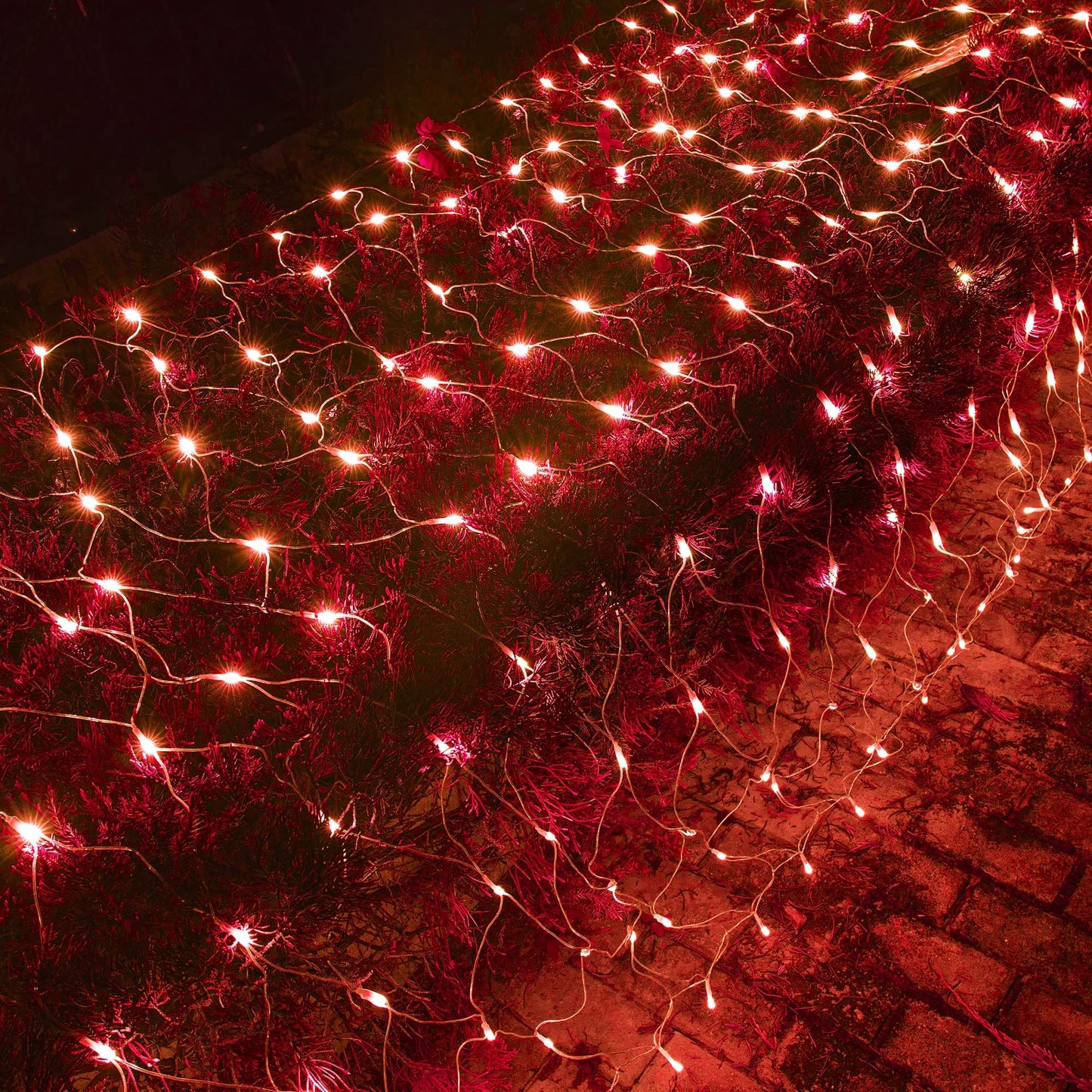 Dazzle Bright Christmas Net Lights, 360 LED 12FT x 5 FT Transparent Wire Waterproof Connectable String Lights with 8 Modes Christmas Outdoor Lights for Bushes Garden Party Holiday Decoration (Red)