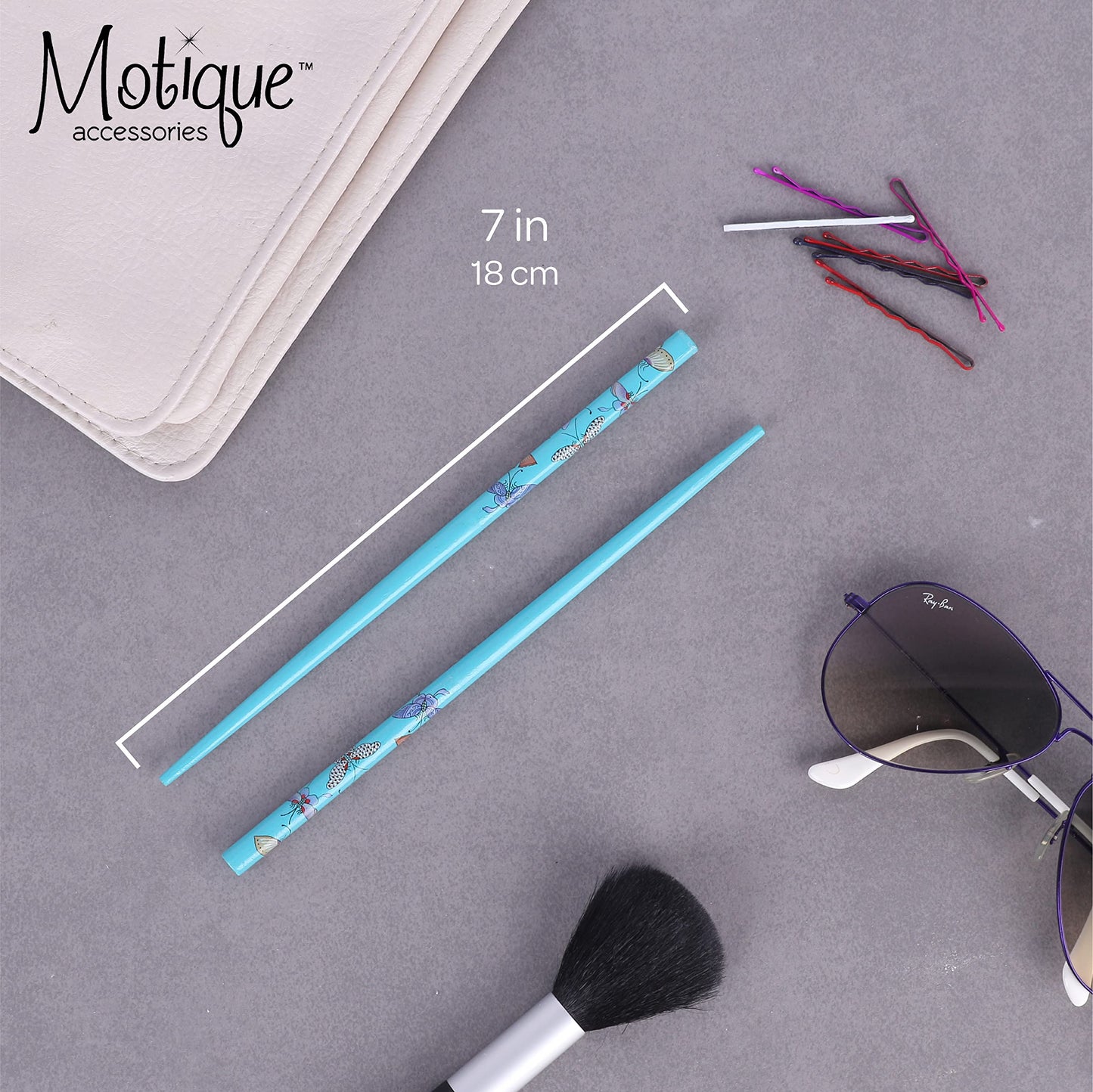 Set of 4 Hair Sticks Hair Chopsticks with Butterflies 7 inches Long - Pink and Blue