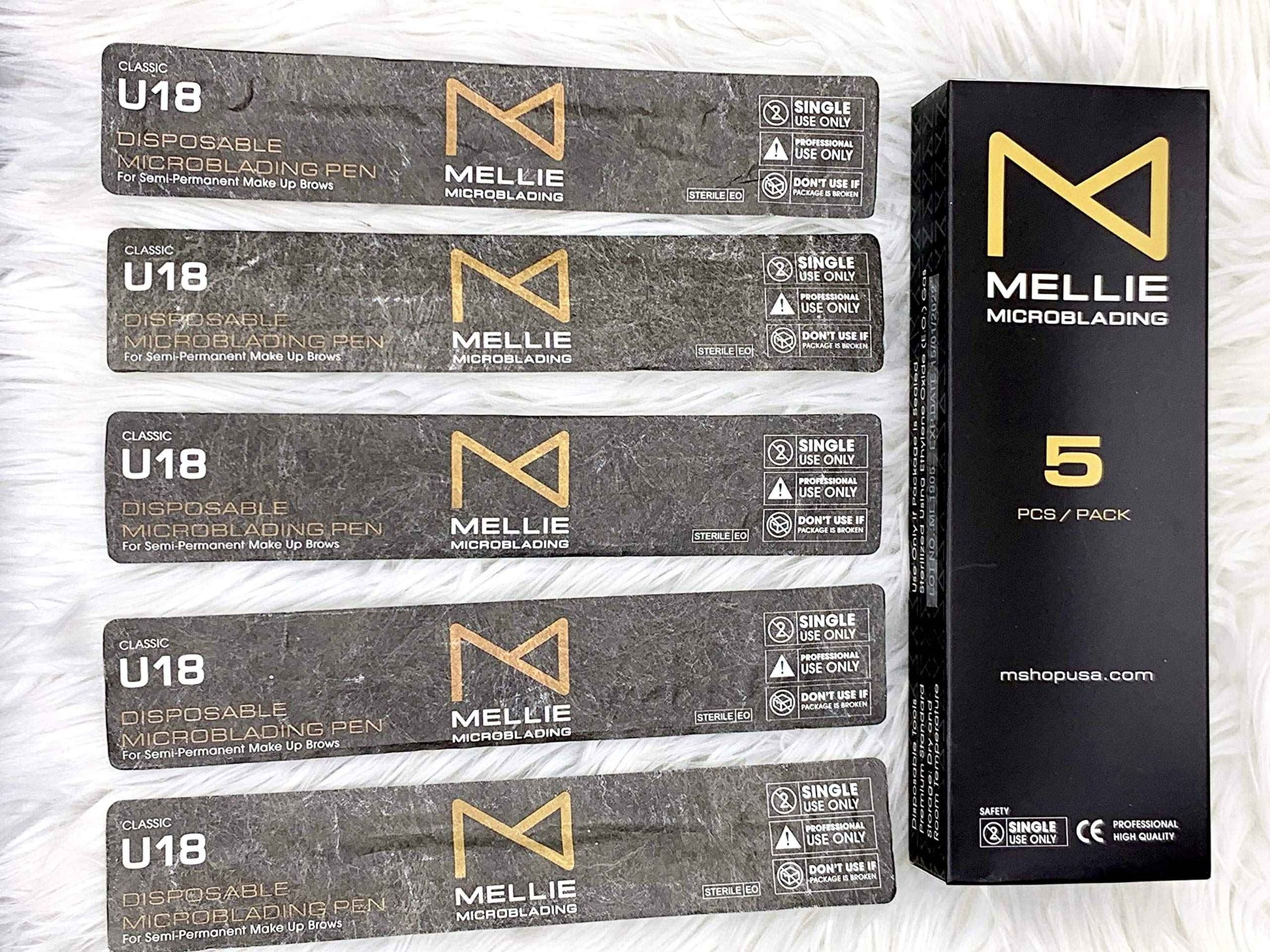 M Mellie MIcroblading PACK OF 5 - U18 NANO .15mm Disposable Microblading Pen with Pigment Sponge - Thinnest Blade On The Market NOT FOR LATEX