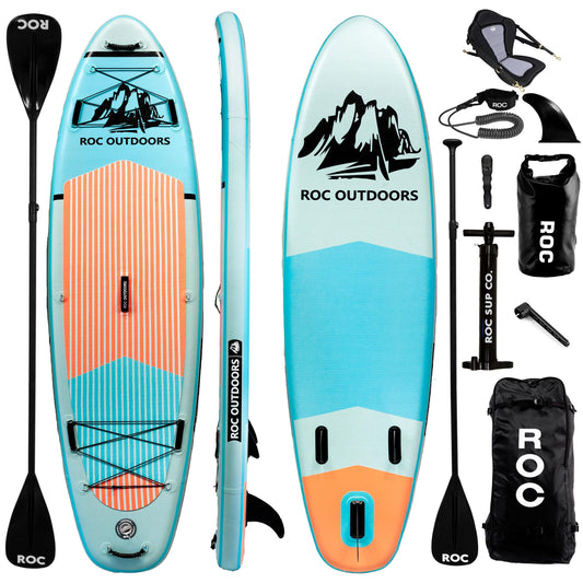 Roc Inflatable Stand Up Paddle Boards 10 ft 6 in with Premium SUP Paddle Board Accessories, Wide Stable Design, Non-Slip Comfort Deck for Youth & Adults (Cloud w/Kayak Seat)