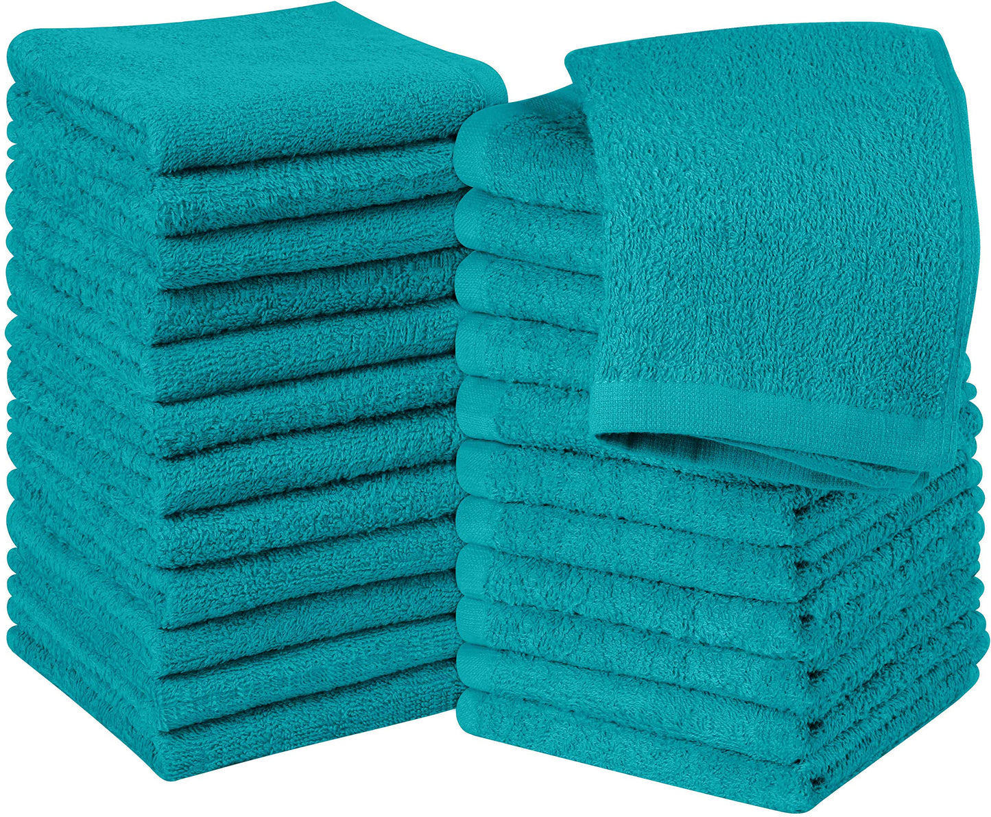 Utopia Towels 24 Pack Cotton Washcloths Set - 100% Ring Spun Cotton, Premium Quality Flannel Face Cloths, Highly Absorbent and Soft Feel Fingertip Towels (Turqiose)