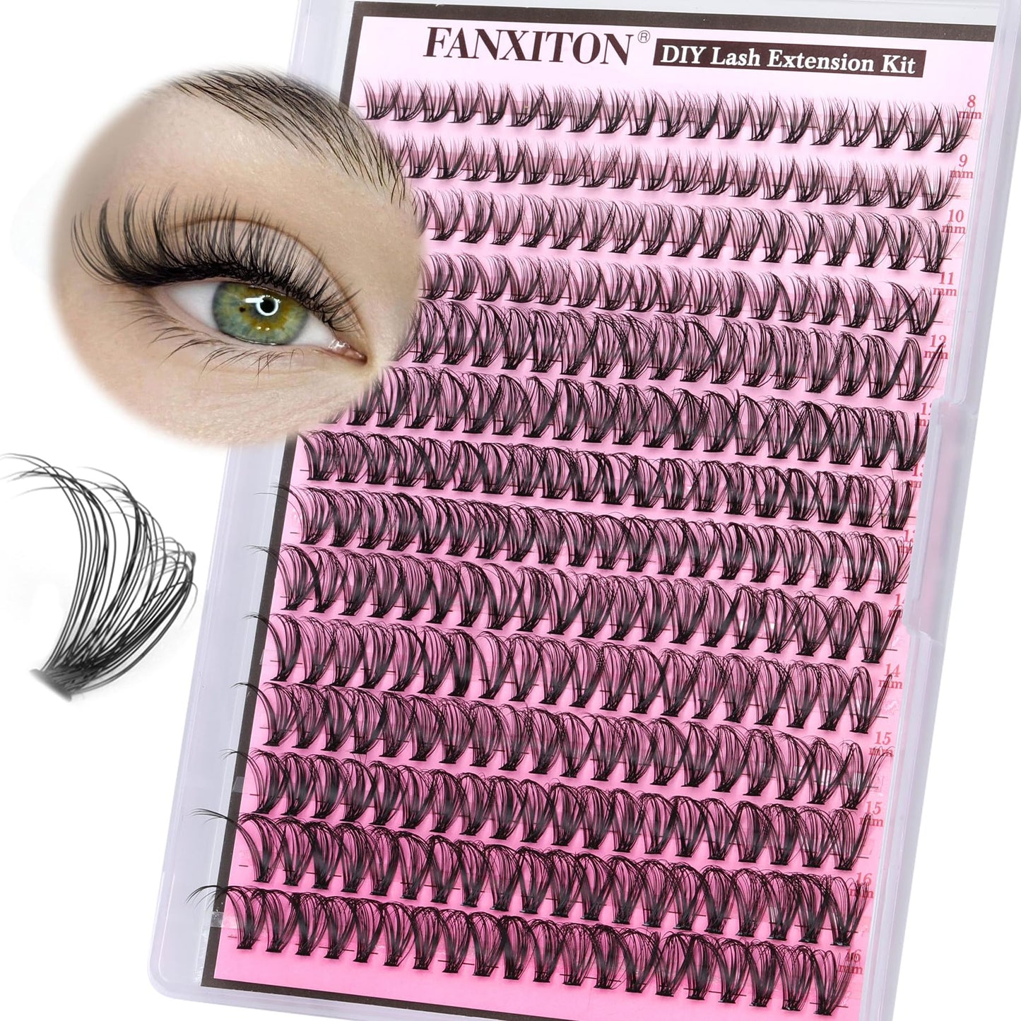 FANXITON Lash Clusters 280Pcs Wispy Lash Clusters D Curl 8-16Mix Natural Eyelash Clusters 30D Individual Eyelash DIY Lash Extensions at Home (0.07D 30D)