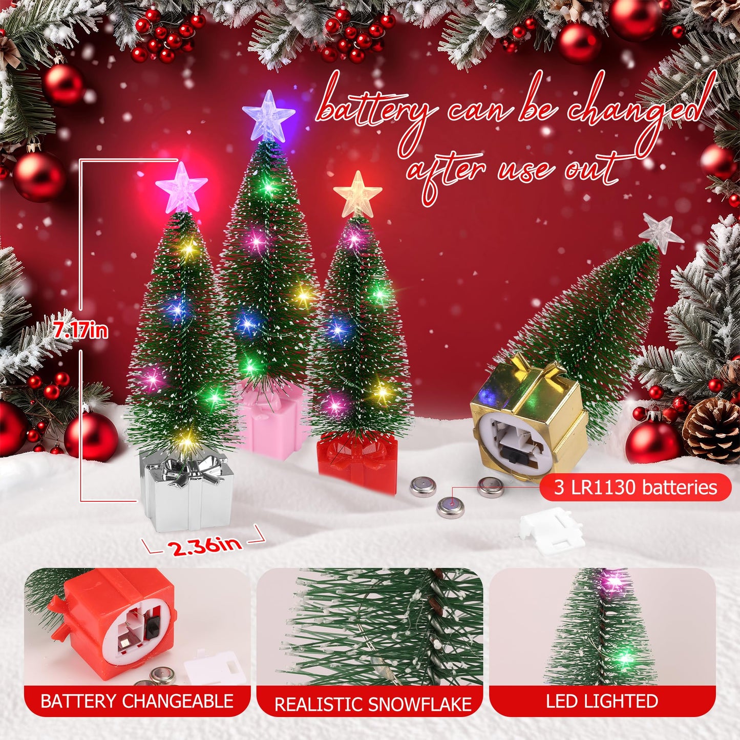 Mini Christmas Tree with Lights, 8 Pack Tabletop Christmas Tree with Lights for Indoor Christmas Decorations Holiday Party Ornagment, Christmas Centerpieces for Tables (8)