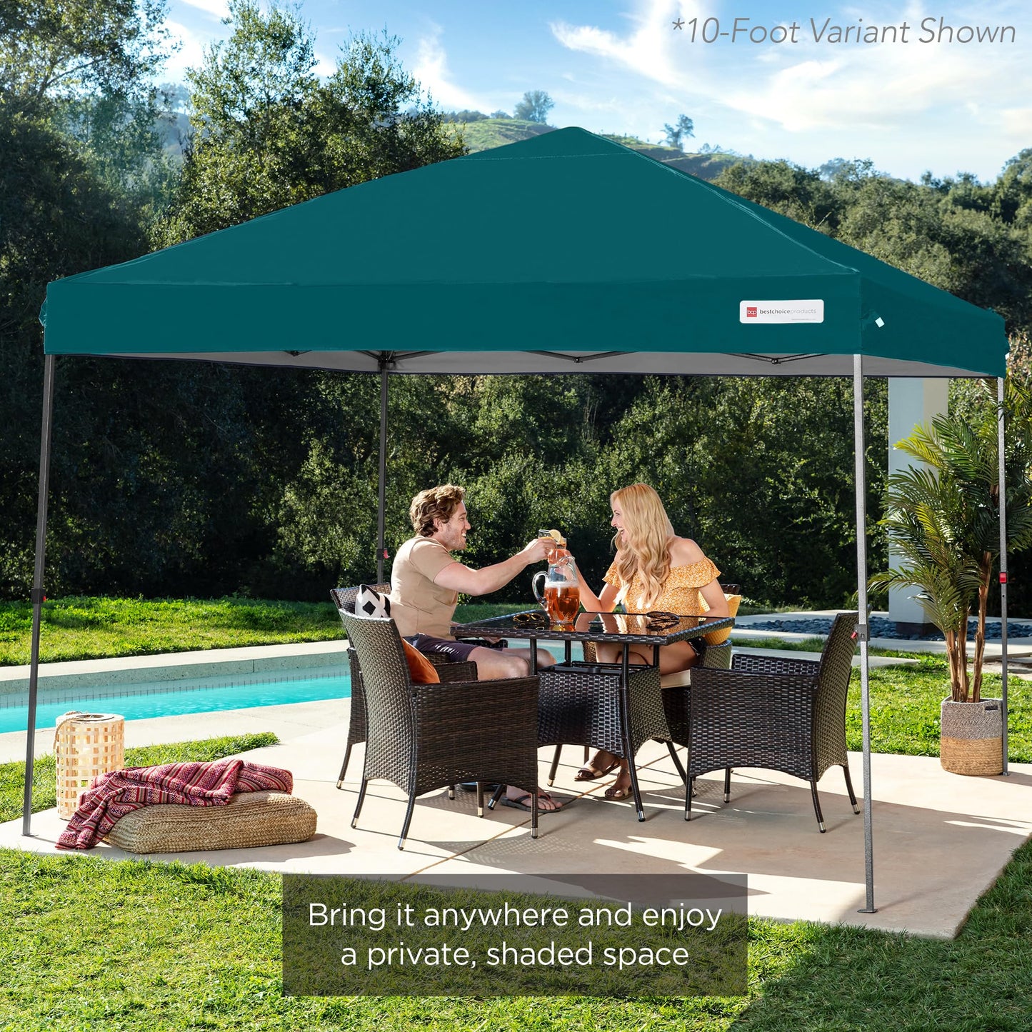 Best Choice Products 8x8ft 1-Person Setup Pop Up Canopy Tent Instant Portable Shelter w/ 1-Button Push, Case, 4 Weight Bags - Cerulean