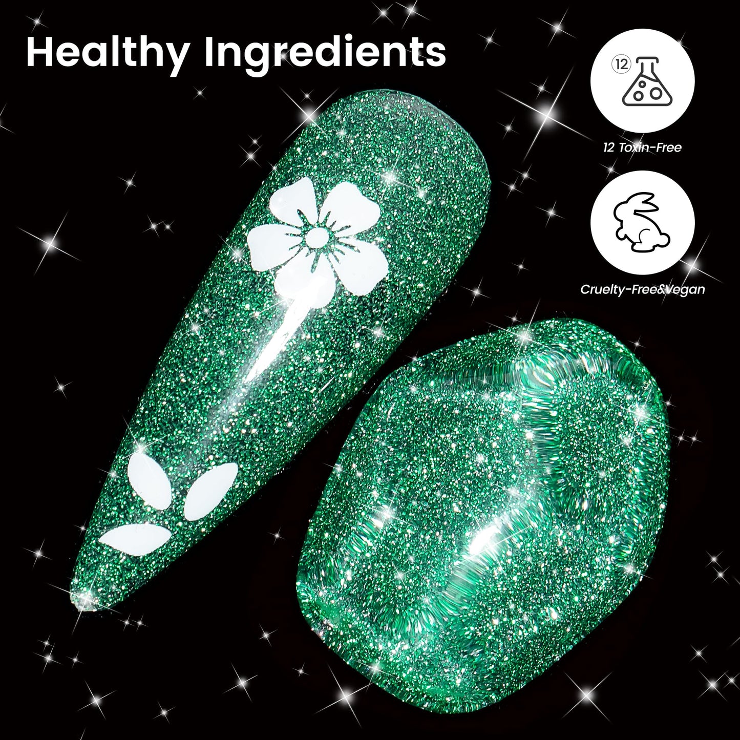 YTD Likomey Reflective Glitter Gel Nail Polish,15ml Green Flash Diamond Shimmer Nails Gel,Sparkly Shiny Salon Home Nail Art Manicure UV Nail Gel,SZ002