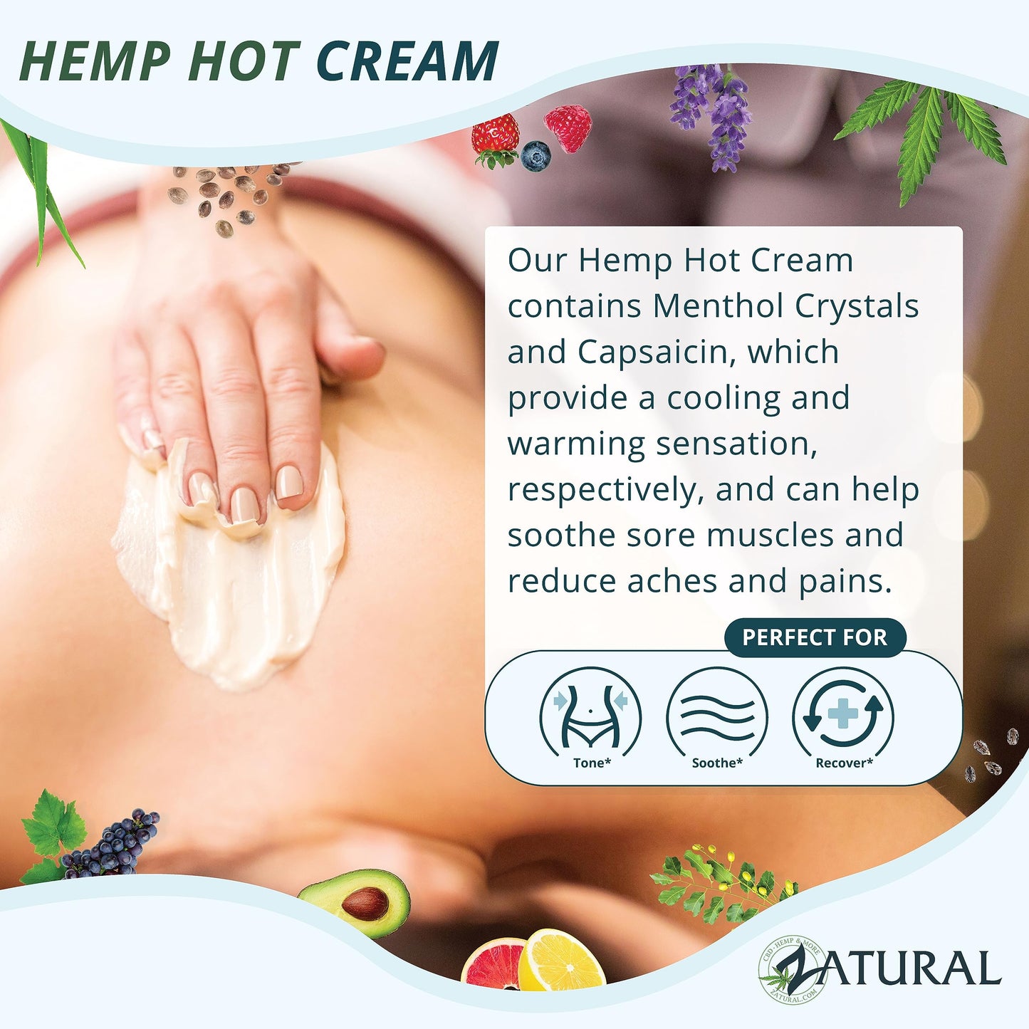 Zatural Hemp Hot Cream with Essential Oil Blend, Aloe, Hemp, and More (8oz 2-Pack)