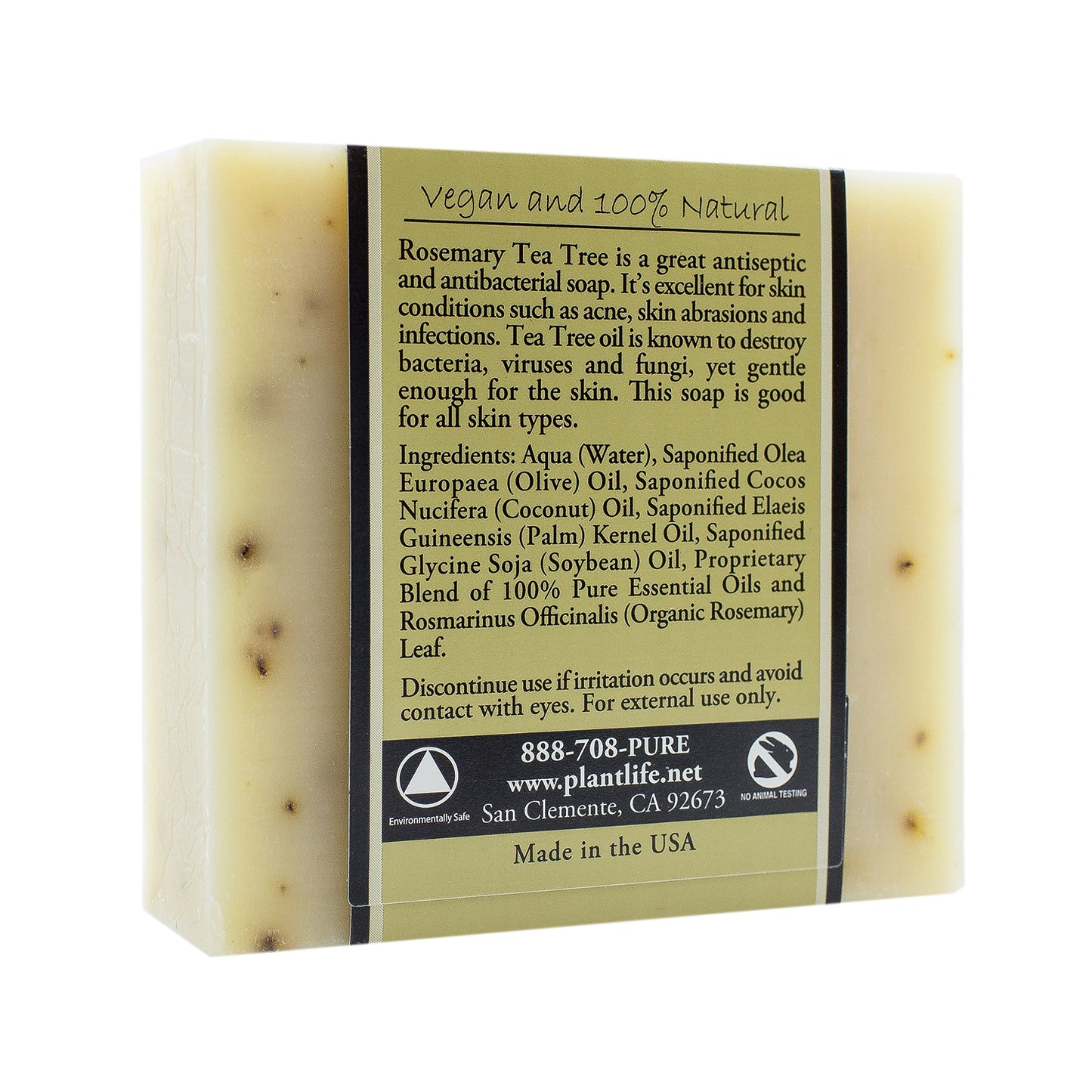 Plantlife Rosemary Tea Tree Bar Soap - Moisturizing and Soothing Soap for Your Skin - Hand Crafted Using Plant-Based Ingredients - Made in California 4oz Bar