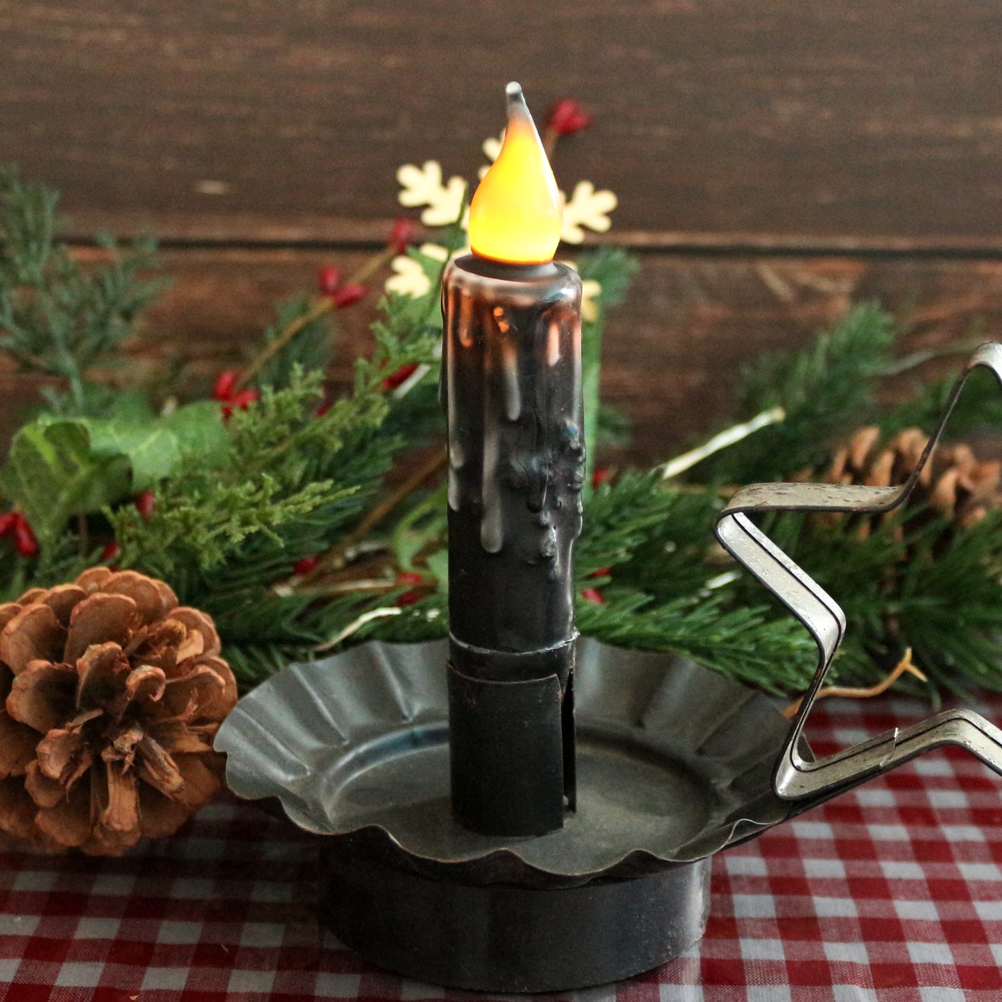 CVHOMEDECO. Real Wax Hand Dipped Battery Operated LED Timer Taper Candles Country Primitive Flameless Lights Décor, 4-3/4 Inch, Matt Black, 2 PCS in a Package