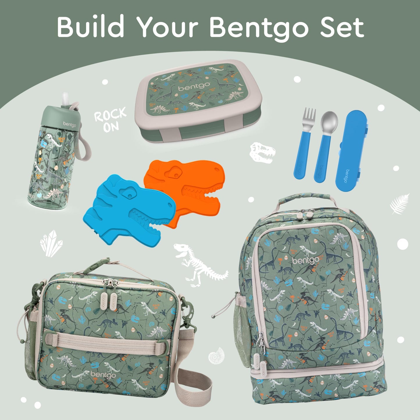 Bentgo Kids Prints Leak-Proof, 5-Compartment Bento-Style Kids Lunch Box - Ideal Portion Sizes for Ages 3-7, Durable, Drop-Proof, Dishwasher Safe, & Made with BPA-Free Materials (Dino Fossils)