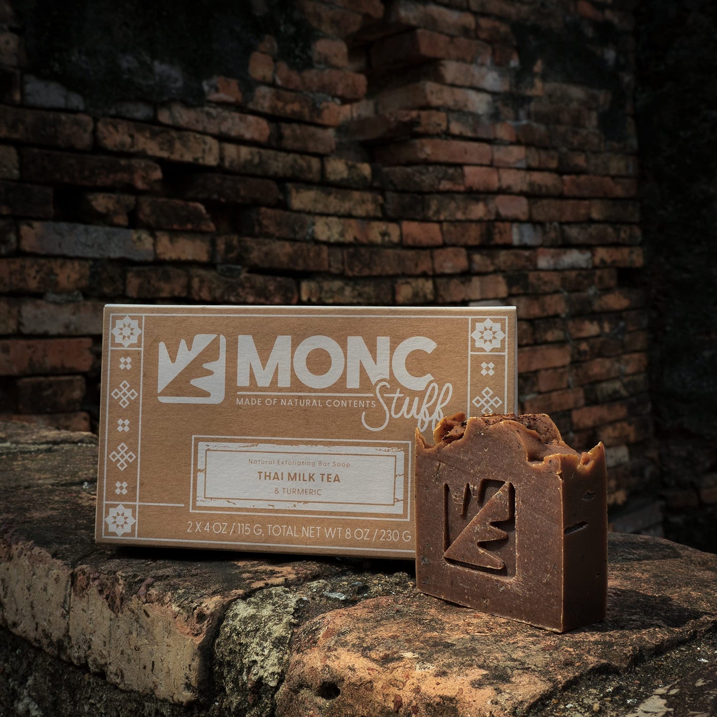 MONCstuff Natural Bar Soap (Thai Milk Tea & Turmeric) for Men and Women - Handmade with Organic Coconut Oil, Rice Milk, and MORE - Cold Process Soap for Face and Body - 2 Bars in a Pack