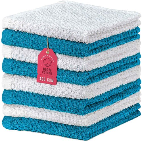DecorRack 8 Pack 100% Cotton Face Towels, Ultra Absorbent 12 x 12 inch Wash Cloths, 400 GSM, Premium Quality, Soft Fingertip Towels for Face, Makeup, Spa, and Beauty, Blue (8 Pack)