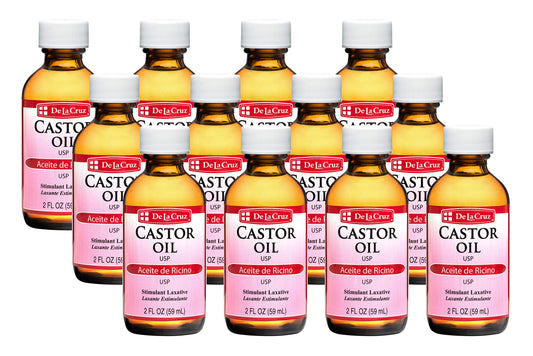 De La Cruz Castor Oil - 100% Pure Castor Oil for Hair, Skin, Eyelashes, and Eyebrows - USP Grade, 2 FL Oz (12 Bottles)