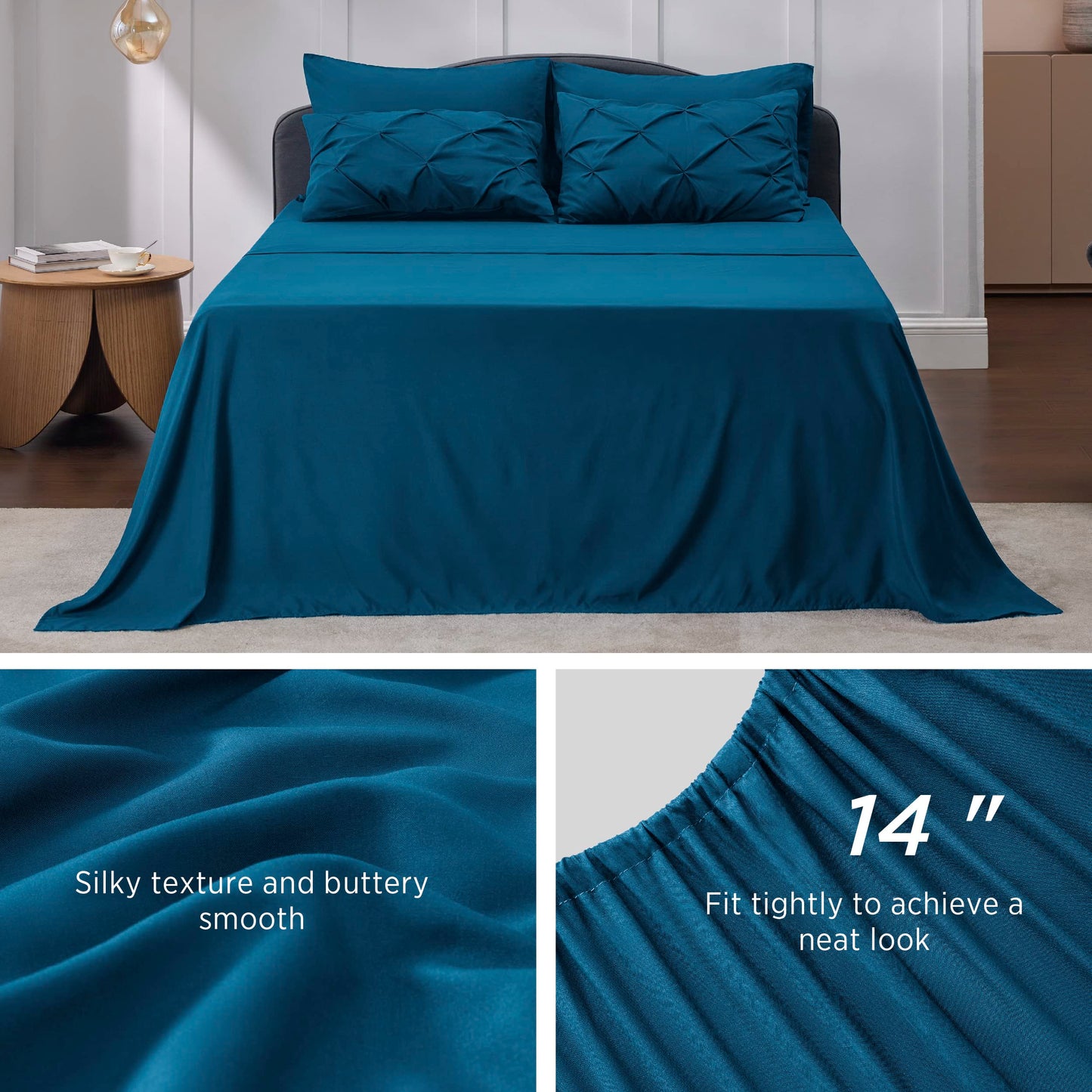 Bedsure Twin Comforter Set with Sheets - 5 Pieces Twin Bedding Sets, Pinch Pleat Teal Blue Twin Bed in a Bag with Comforter, Sheets, Pillowcase & Sham