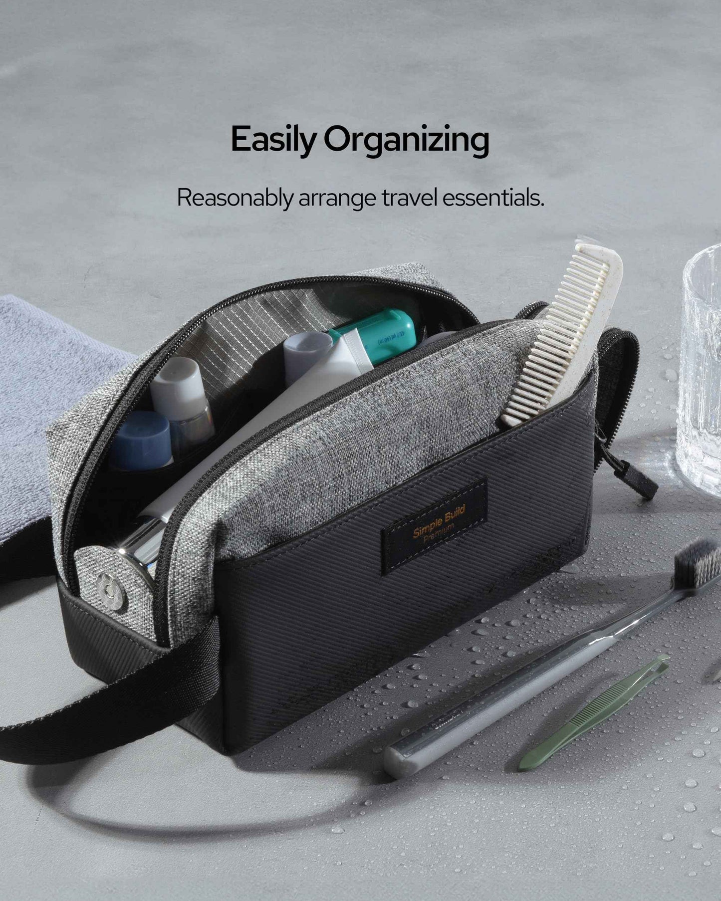 Simple Build Travel Toiletry Bag for Men Waterproof Shaving Kit Compact Dopp Bag Toiletries Organizer for Accessories and Essentials - (Heather Gray, Small)
