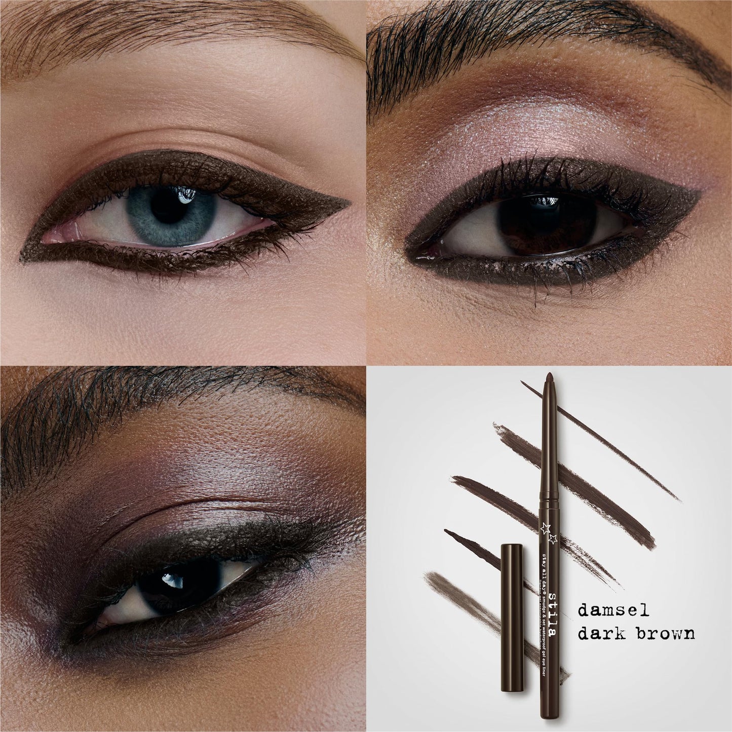 stila Stay All Day® Smudge & Set Waterproof Gel Eye Liner | Waterline-Safe, Long-Lasting Color Wear, Smooth Glide Eyeliner Pencil or Eyeshadow | Damsel Dark Brown