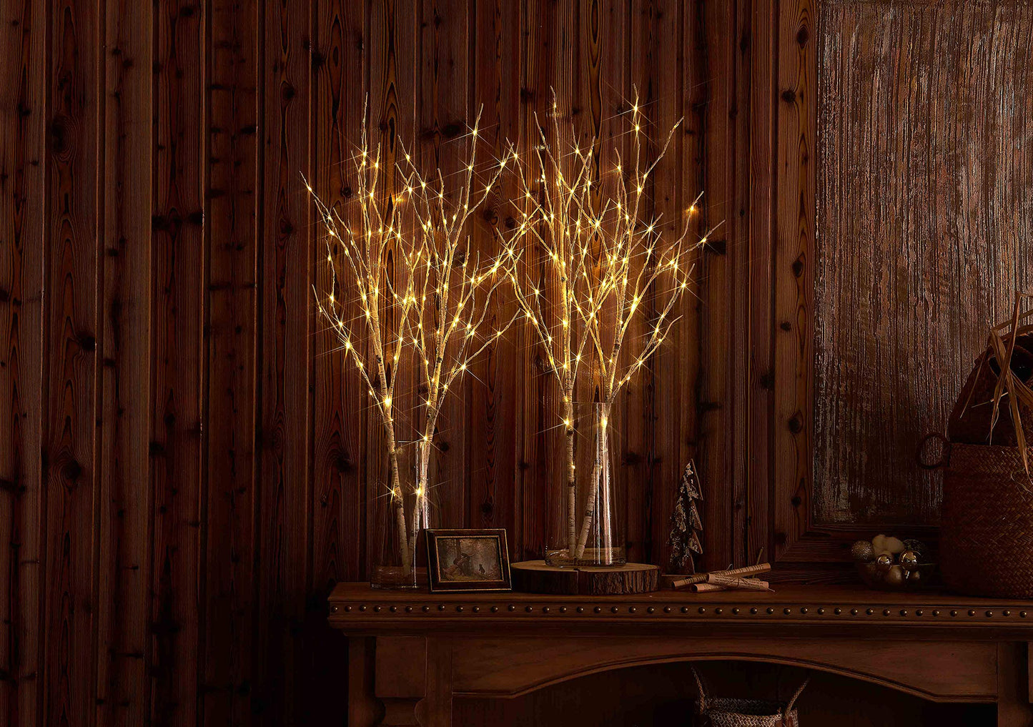 Hairui Lighted Artificial Twig Birch Tree Branch with Fairy Lights 30IN 100 LED Battery Operated Lighted Willow Branch for Home Christmas Decoration 2Set (Vase Excluded)