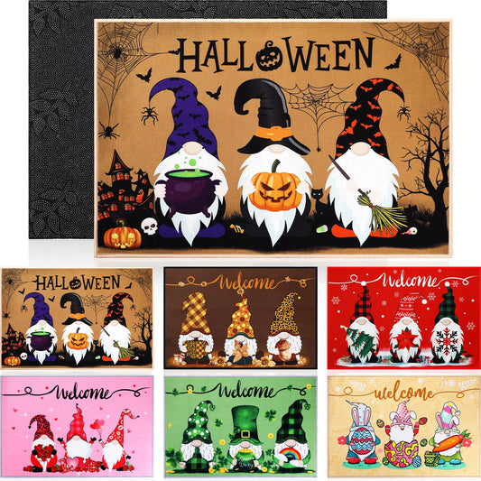 Geelin 6 Pcs Halloween Gnome Welcome Mats Thanksgiving Christmas Greeting Front Porch Rugs 16 x 24 Inch St. Patrick's Day Easter Gnome Door Mat Decorative Doormat for Kitchen Indoor Outdoor Decor