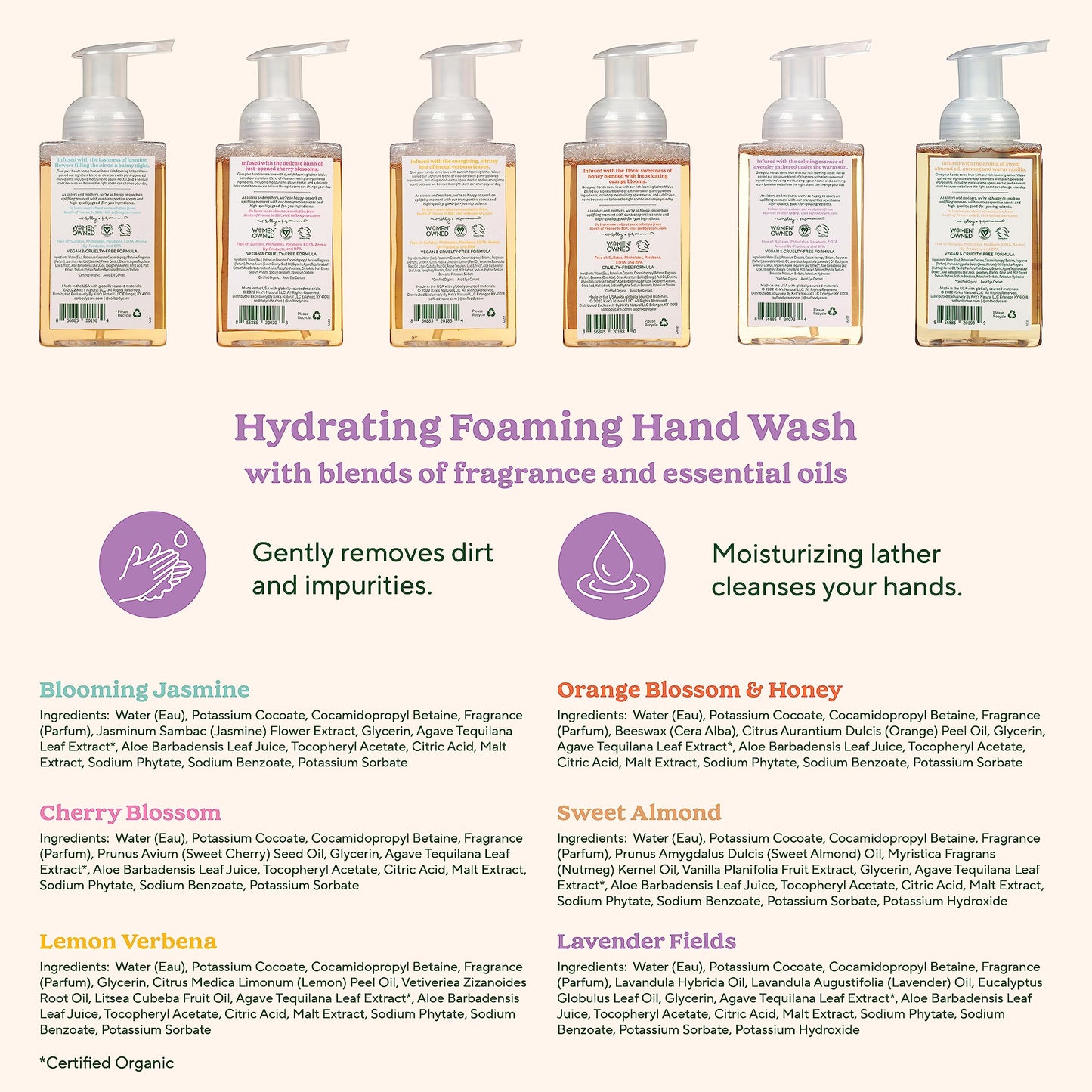 South Of France Foaming Hand Soap Natural Body Care 8oz - Foam Hand Wash (Variety Pack B, 6 Bottles)