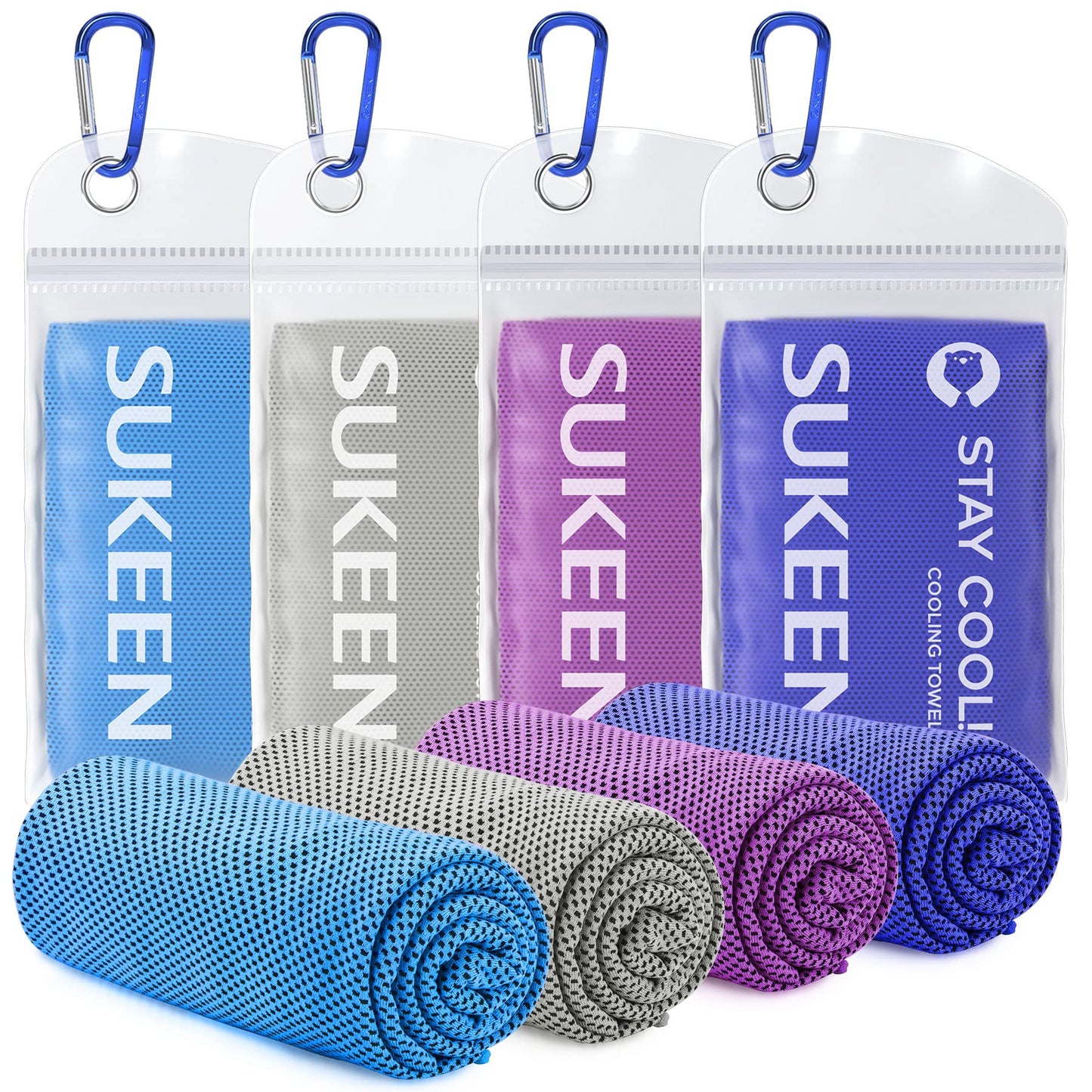 Sukeen [4 Pack] Cooling Towel (40"x12"),Ice Towel,Soft Breathable Chilly Towel,Microfiber Towel for Yoga,Sport,Running,Gym,Workout,Camping,Fitness,Workout & More Activities