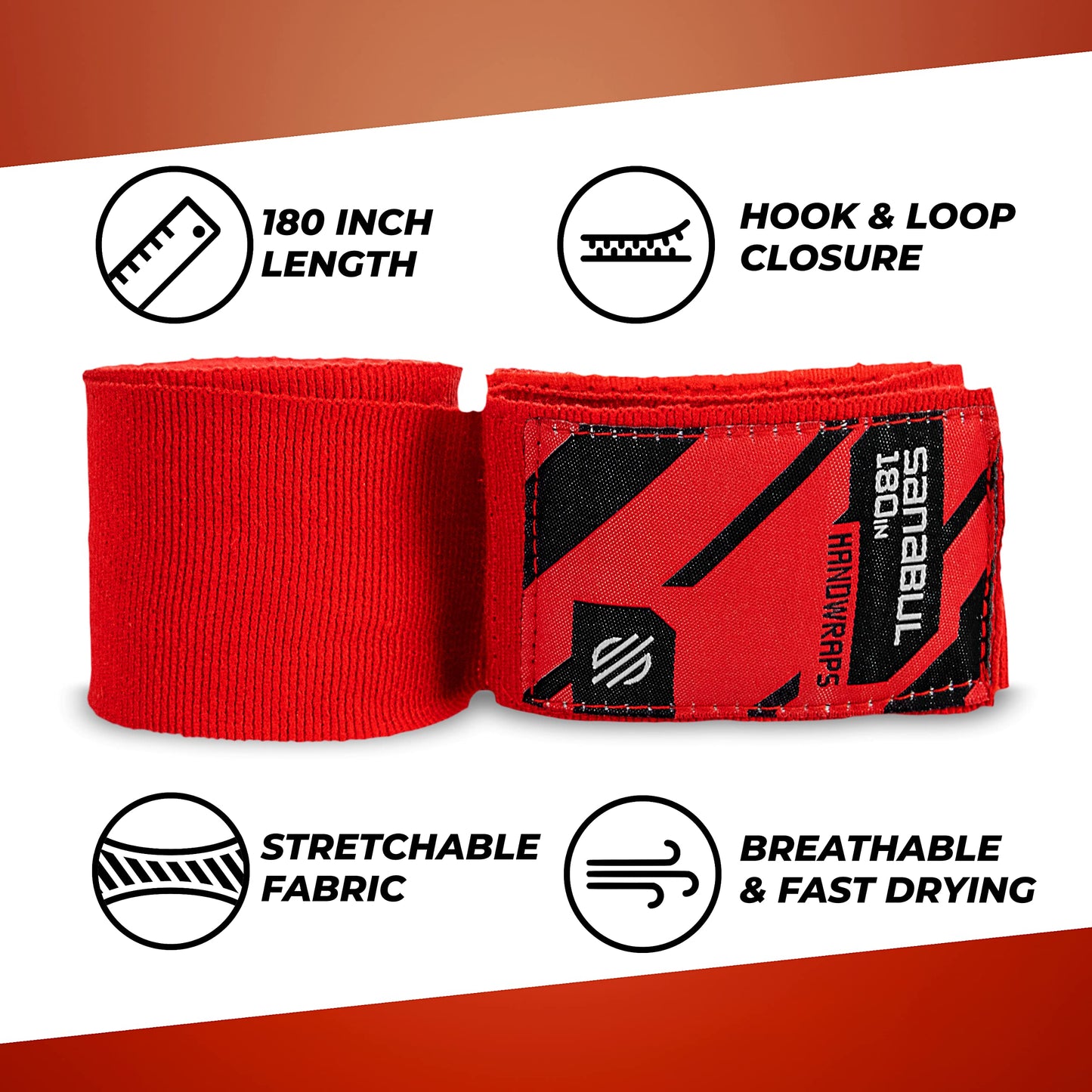 Sanabul Elastic 180 inch Boxing Handwraps | Boxing Gloves Muay Thai MMA Boxing Hand Wraps | Red, 180"