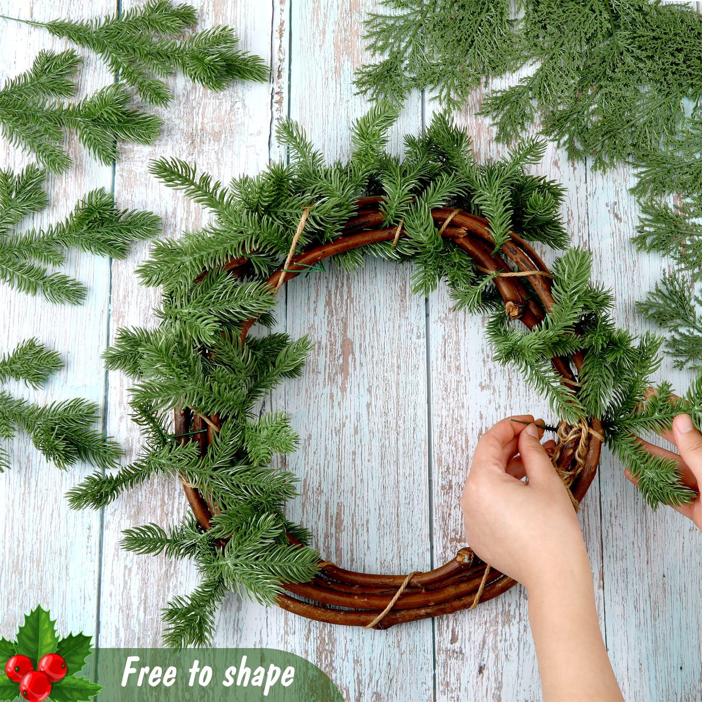 100 Pieces Christmas Pine Needles 10 inch Artificial Pine Branches Green Leaves Needle Garlands Pine Twigs Faux Cedar Branches Greenery DIY Accessories for Christmas Holiday Winter (Fresh Style)