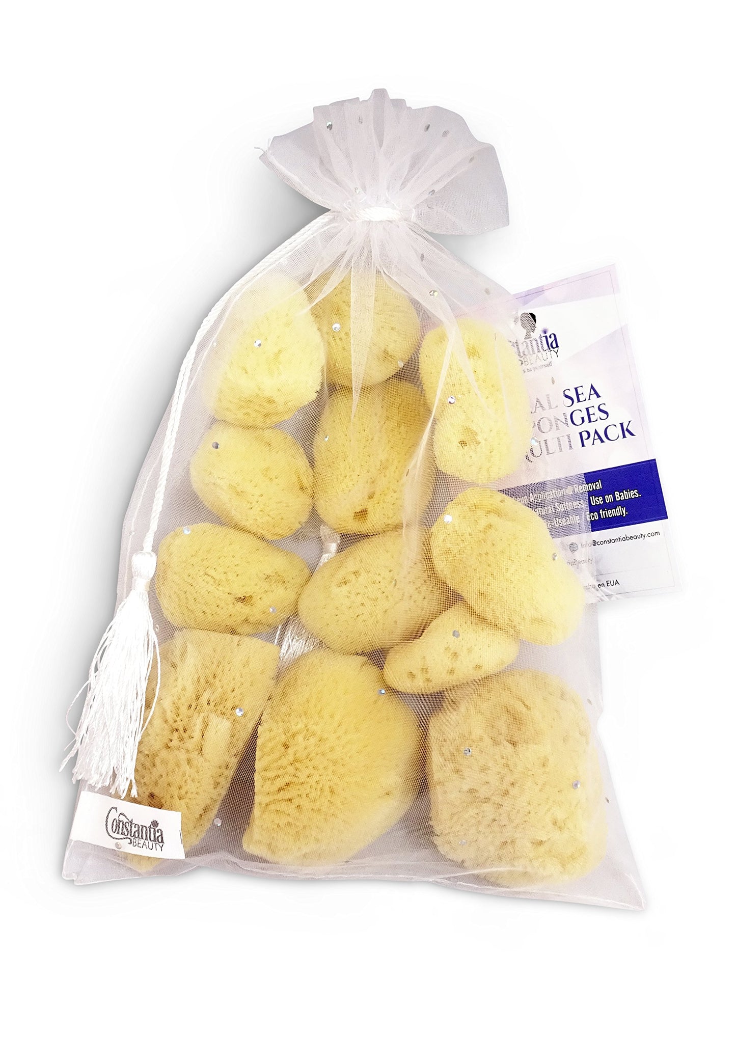 Natural Sea Silk Sponges 12pk: Size 9pc x1.5"-2.5" 3pc x 2.5"-3", like Cotton Balls, for Cosmetic Use, Makeup Application & Removal, Face & Eye Cleaning, with Luxury Gift Bag by Constantia Beauty®