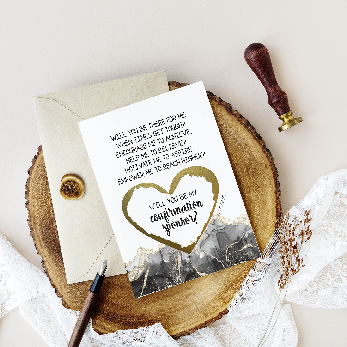 Will You Be My Confirmation Sponsor Scratch Off Card | Black and Gold Confirmation Proposal Card for Him or Her (Confirmation (Black/Gold))